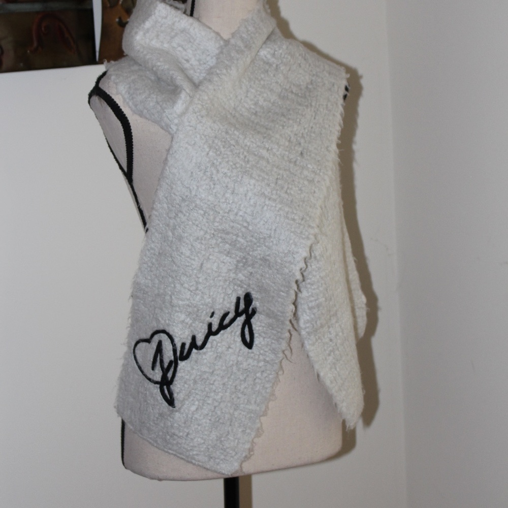 Juicy Couture, soft gray Plush Embroidered Logo scarf......